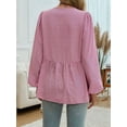 thumbnail image 3 of Women'S Tie Front Babydoll Blouse Tops Long Sleeve Stripe Peplum Ruffle Lace Up Shirts Red S, 3 of 5