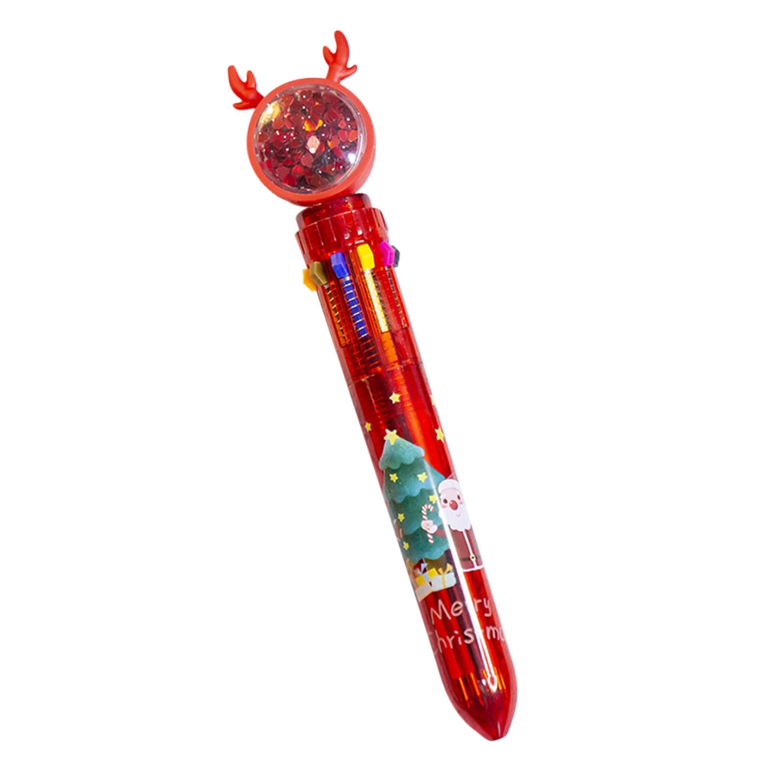 FastXmas Christmas 10 in 1 Ballpoint Pen Retractable Xmas Multicolor Ballpoint Pens 10 Colors Retractable Christmas Pens Reindeer Santa Xmas Tree Pens for Christmas Office School Gift(Red 6.3")