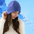 thumbnail image 2 of Xijirk Womens Ribbed Knitted Hat with Ear Cover Soft Warm Headwear for Daily Casual Outdoor Autumn Winter Wear,Navy,One Size, 2 of 4