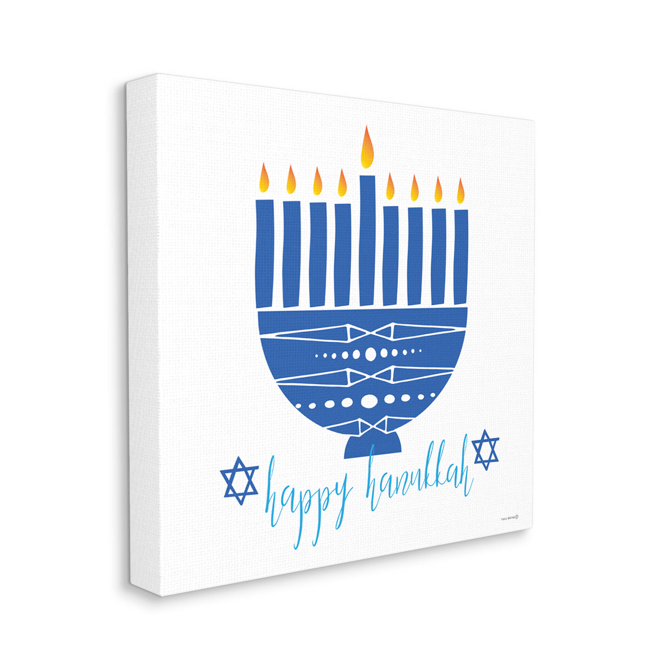 Happy Hanukkah Patterned Blue Menorah Holiday Graphic Art Gallery Wrapped Canvas Print Wall Art
