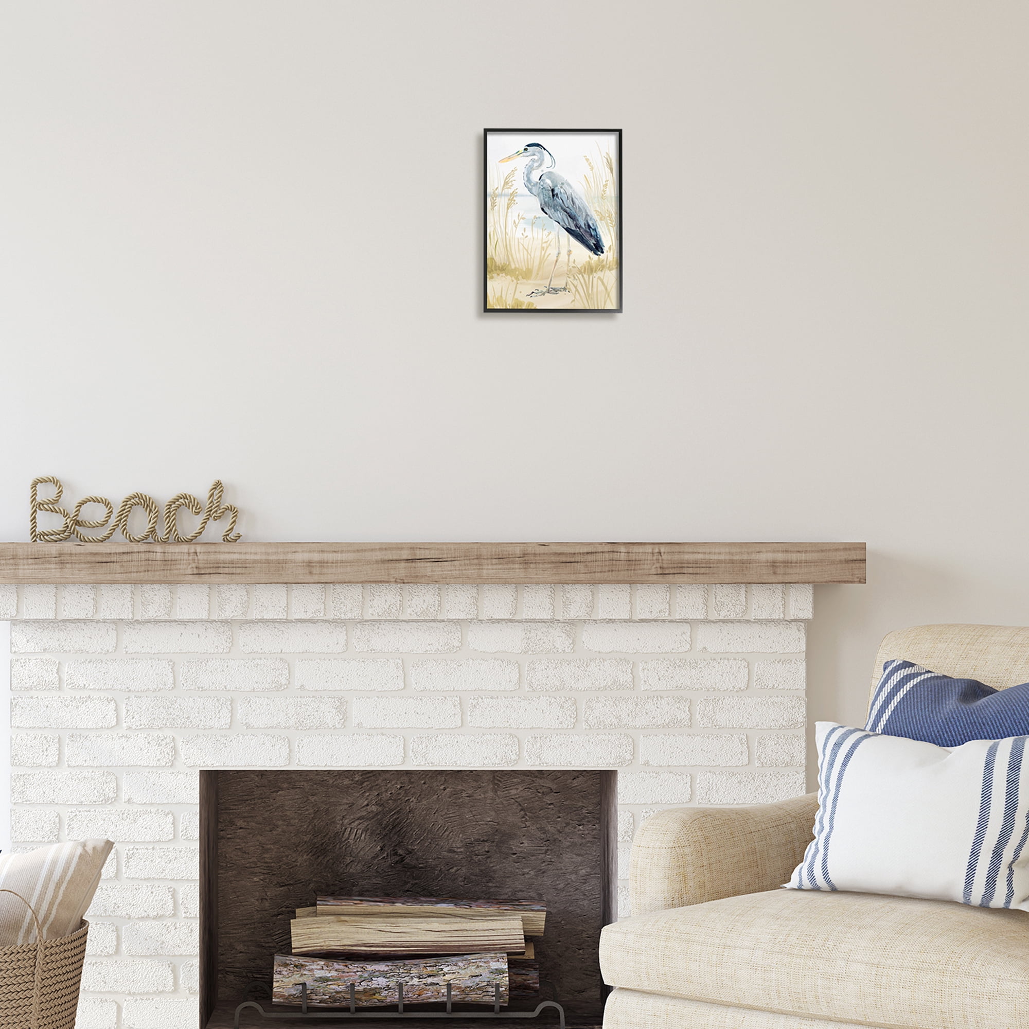 Stupell Industries Heron & Beach Grass Animals & Insects Painting Black Framed Art Print Wall Art, 11 x 14