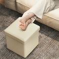 thumbnail image 4 of Gymax Folding Storage Ottoman Upholstered Square Footstool PVC Leather 10.5 Gallon White, 4 of 10
