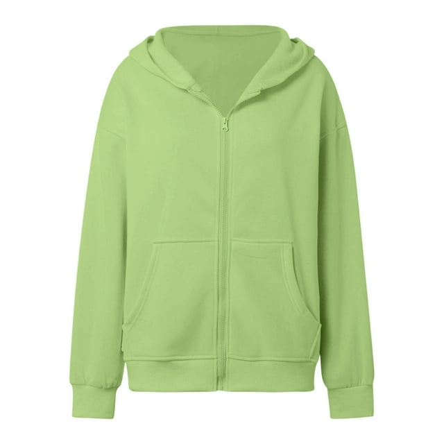Krdevn Women's Solid Color Full Zip Hooded Sweatshirt with Pockets Soft Fleece Loose Fit Warm Fall Essential,Size:XXL