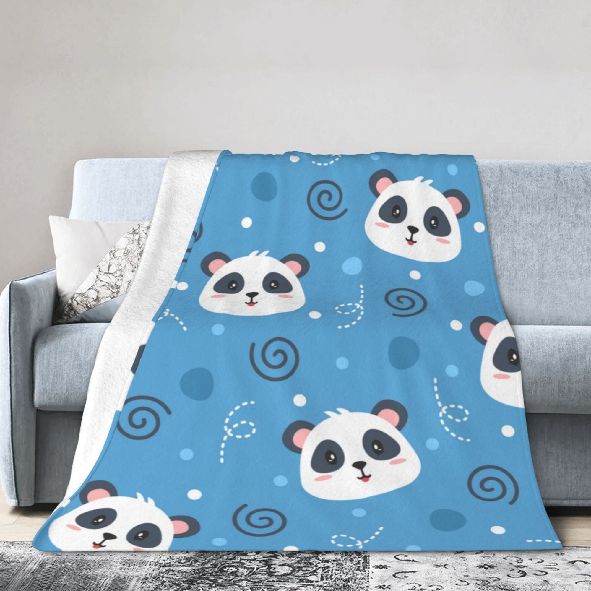 DouZhe Ultra Soft Micro Fleece Lightweight Flannel Bed Blanket Cute Cartoon Pandas Blue Print Cozy Warm Throw Blankets 50 x40