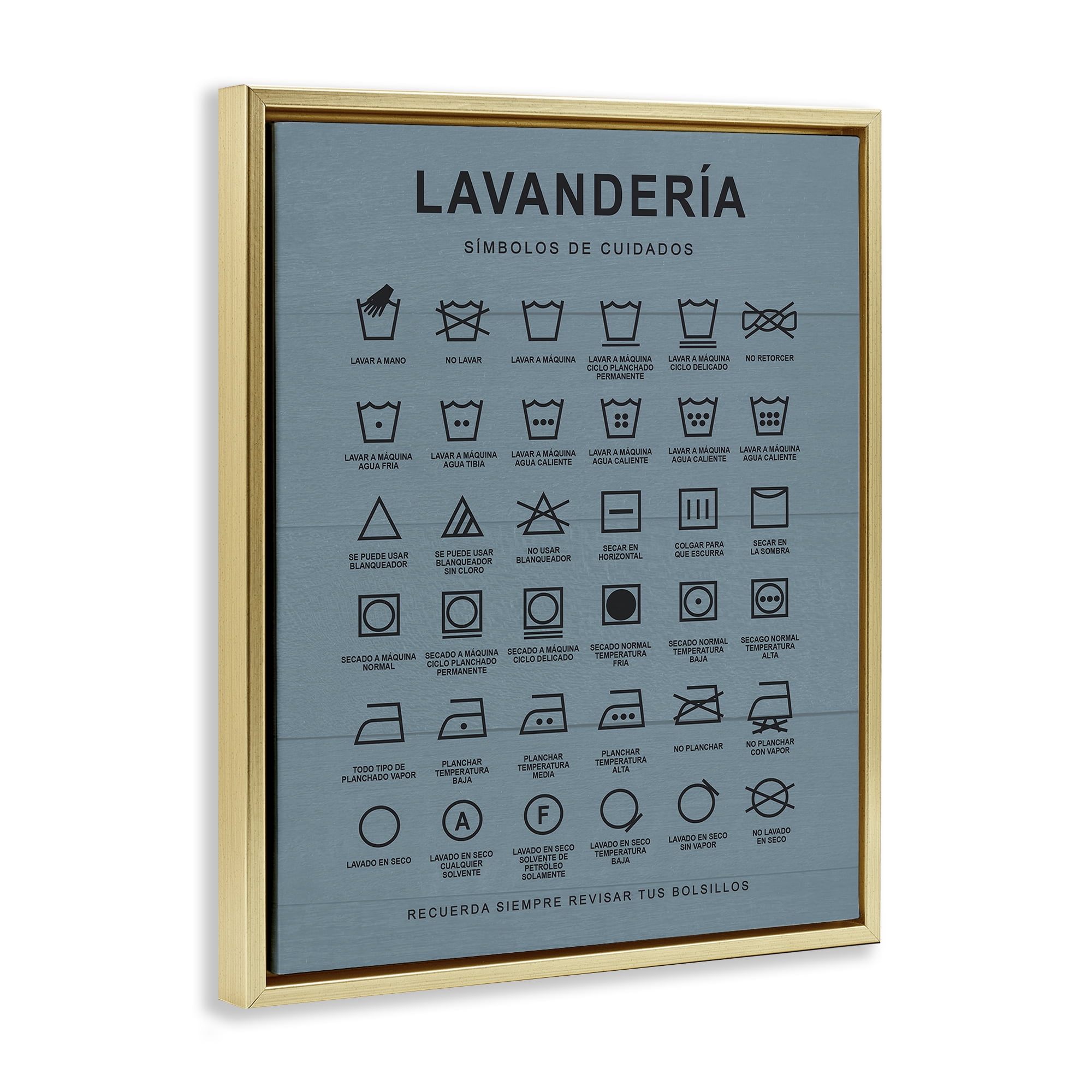 Stupell Industries Guía de Lavado de Ropa, Azul Bath & Laundry Painting Gold Floater Framed Art Print Wall Art, 25 x 31