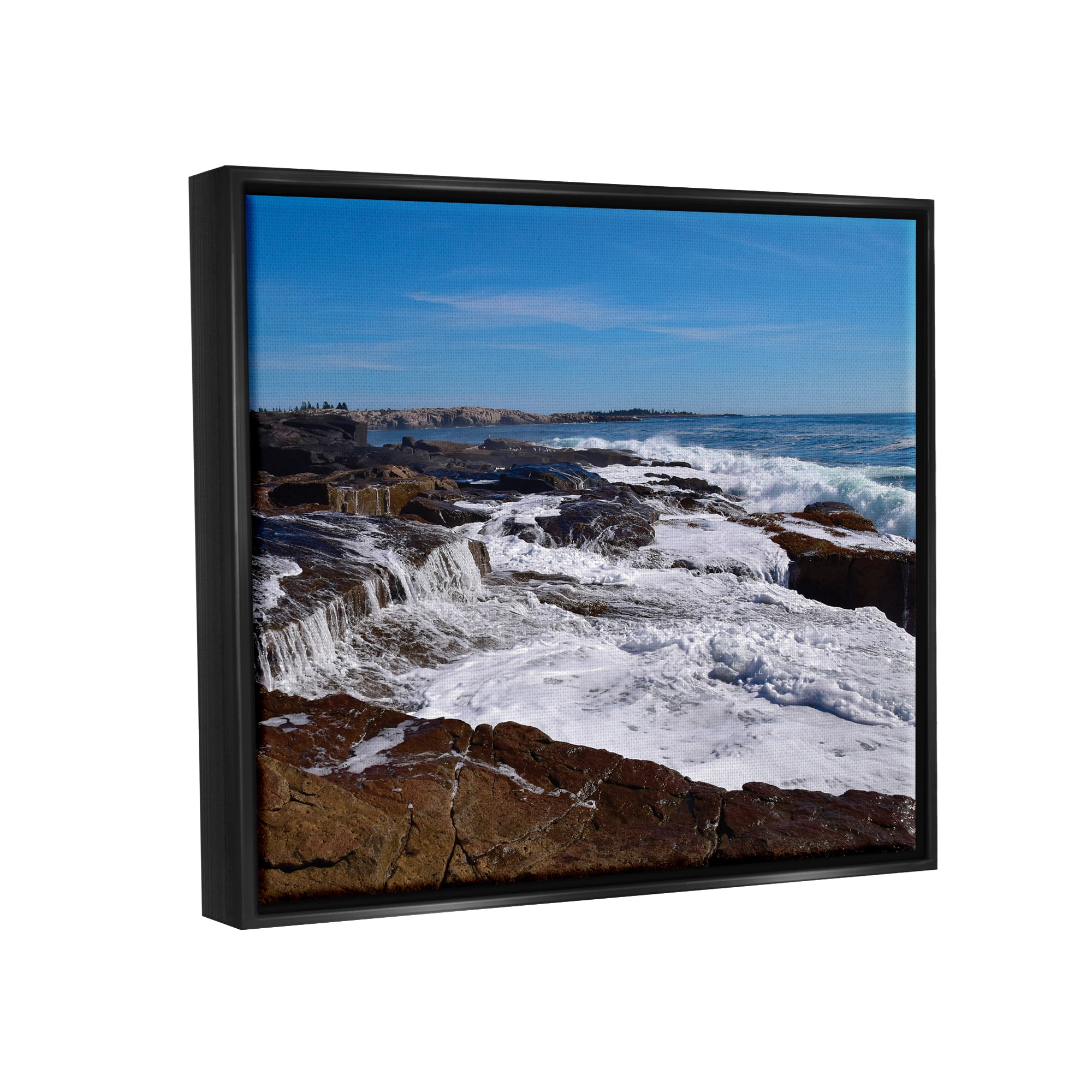 Stupell Industries Ocean Cliff Waterfall Nature Photography Black Floater Framed Art Print Wall Art, 21 x 17
