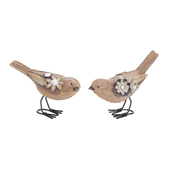 Melrose Floral Leaf Wing Bird Figurine - 5.75" - Set of 2