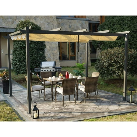 Kozyard Atlantics 13' x 10' x 8' Beige Aluminum Polyester Pergola, Retractable Canopy