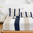thumbnail image 6 of Twin Sze Fitted Sheet Set - Beige Navy Blue Striped 2 Piece Bedding Sets 16" Deep Pocket Fitted Sheet with 1 Pillowcase, Farmhouse Stripe Art Brushed Microfiber Hotel Luxury Bed Sheets, 6 of 9