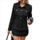 thumbnail image 2 of Chaqueta Vaquera Básica de Larga con Botones y Bolsillos para Mujer. Negro y Gris M, 2 of 9