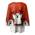 thumbnail image 5 of YDFCWXW Women's V-Neck Halloween Print T-Shirt - 3/4 Sleeve Casual Gothic Tee for Spooky Season Red, M, 5 of 5