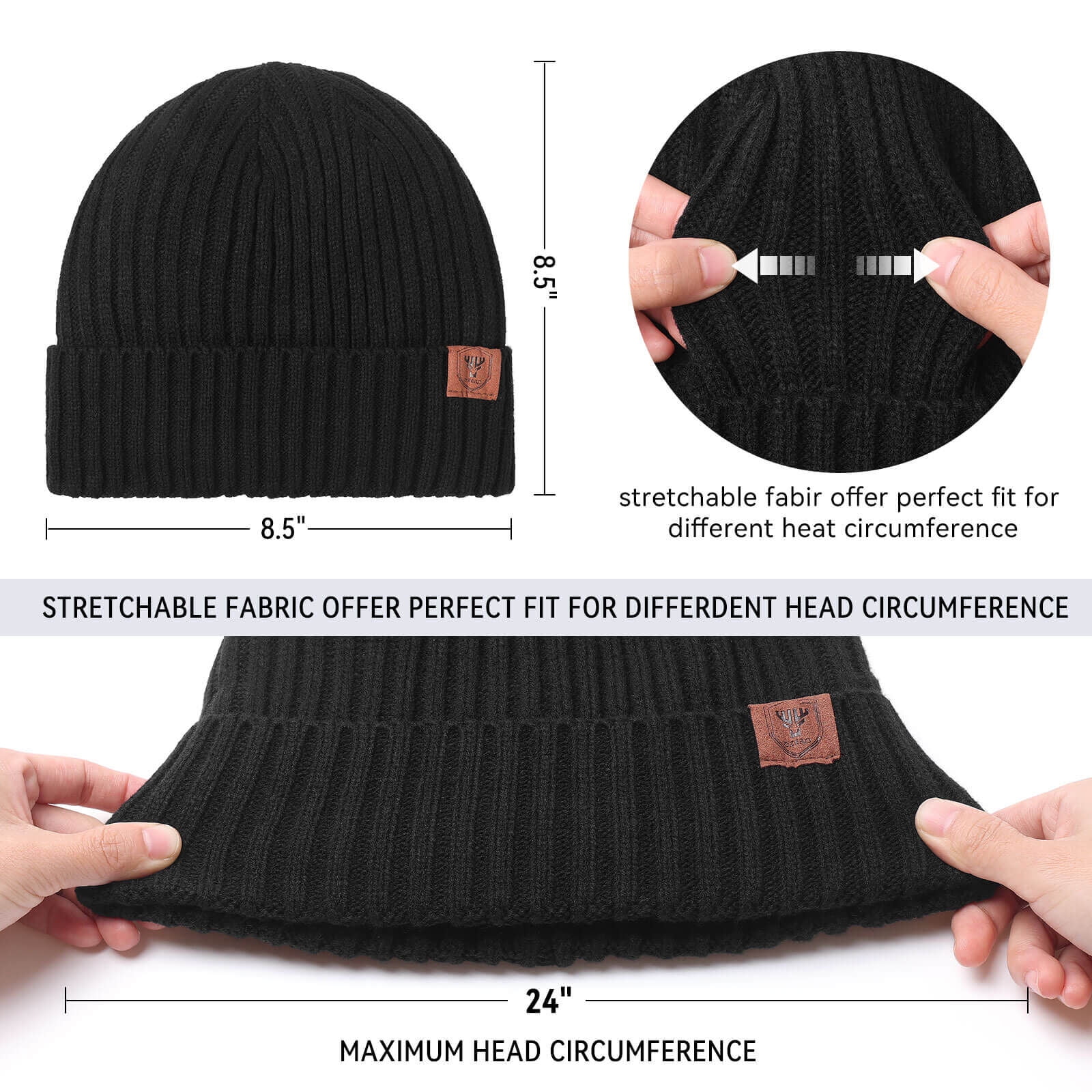 OZERO Knit Beanie Winter Hat Thermal Polar Fleece Guadeloupe 