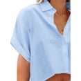 thumbnail image 4 of Womens Short Sleeve Button Down Cropped Shirts Lapel Blouse, 4 of 4
