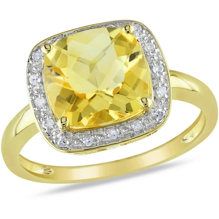 2-7/8 Carat T.G.W. Cushion-Cut Citrine and Diamond-Accent 10kt Yellow Gold Halo Ring