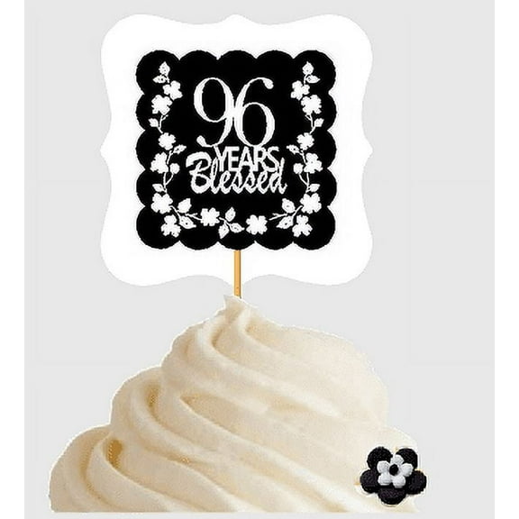 96th Birthday / Anniversary Blessed Cupcake Decoration Toppers Picks -12ct