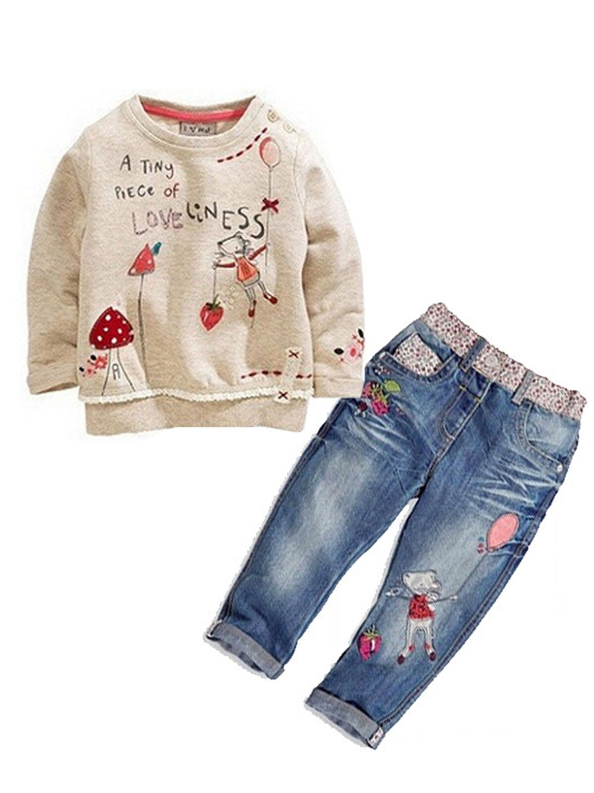Cute Baby Boys Girls Sweatshirt Printted Tops and Long Pants Outfits Autumn Winter Clothes Clode for 2-7 Years Old Girls