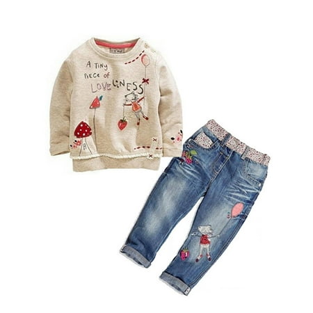 

FOCUSNORM Baby Girls Clothing Tops Sweater + Jeans Trousers Outfit Set 2-7 Years