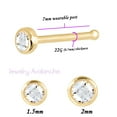 thumbnail image 3 of Solid 14Kt Yellow Gold 1.5mm Bezel set CZ Stud Nose Ring - 22G Nose Bone Stud - Ball End Nose Ring - Unisex Nose Piercing Jewelry, 3 of 5