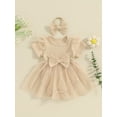 thumbnail image 2 of CIYCuIT Baby Girls Summer Romper Dress Ribbed Short Sleeve Mesh Tulle Patchwork Jumpsuit Newborn Infant Cute Crew Neck A-line Bodysuit with Headband 3M 6M 12M 18M, 2 of 9