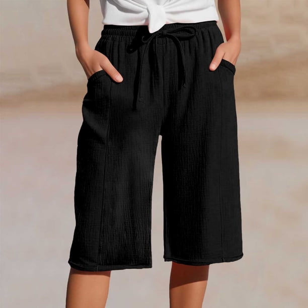 WILLBEST Pantalones Casuales elegantes para Mujer para Uso Diario: Pantalones de Moda de Color Sólido con Encaje, Cintura Alta, Bolsillo con Cordón, Largo 9/10 XXXXL