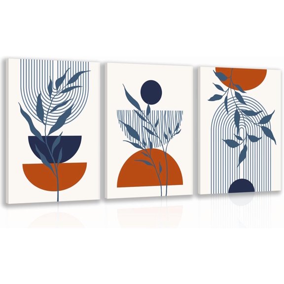 Blue Boho Wall Art, Blue Wall Posters Prints, Minimalist Wall Decor, Geometric Line Abstract Modern Neutral Beige Canvas Artwork Paintings for Bedroom Bathroom(Only canvas)