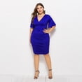 thumbnail image 2 of Casual Dress Women Womens Plus Size Ruched Wrap Dress Pleated Bodycon Midi Casual Party Dress Fall Dresses Women Blue XL, 2 of 4