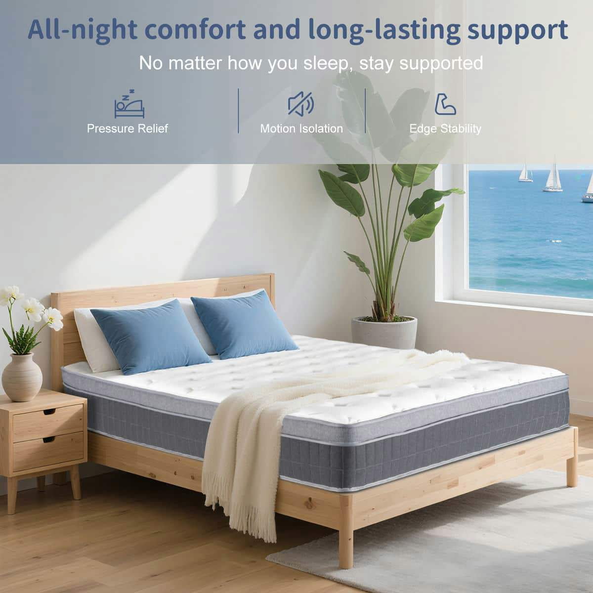 Spaco King Size Compressible Roll Up Mattress, 12 Inch Memory Foam Hybrid Mattress Including Independent Bagged Springs, Medium Firm Support, Gray