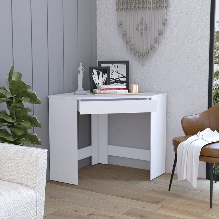 DeeHome white Corner Desk with Compact Design and Drawer