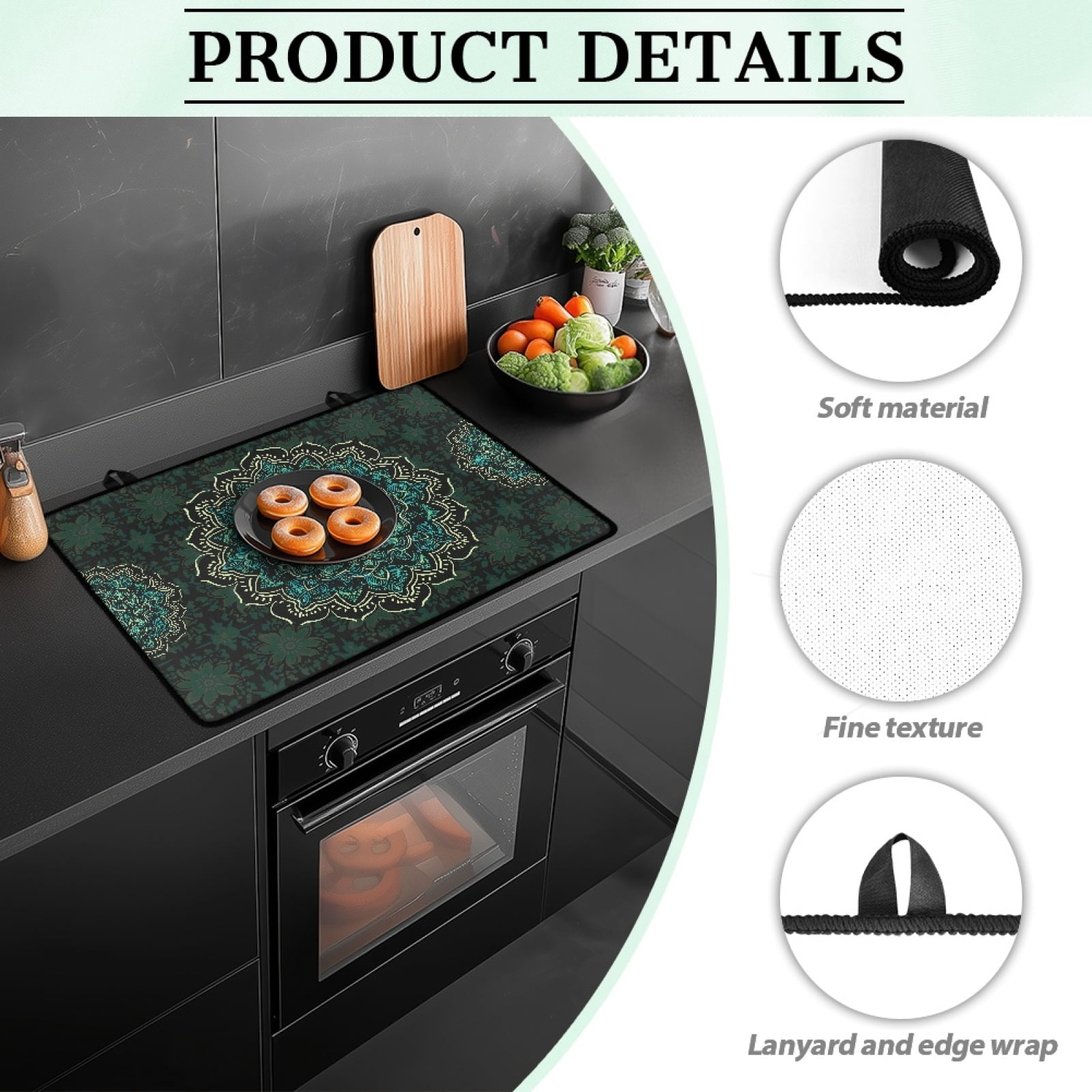 Renewold Electric Stove Cover Glass Stove Top Cover Heat Resistant Anti-slip Stovetop Protector Cover Cooktop Mat Extra Counter Space Extra Large, Boho Flower Green