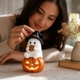 thumbnail image 6 of Halloween Ghost Figurine, Light Up LED Ghost Statue with Witch Hat Pumpkin Design, Cute Resin Halloween Decoration, Tabletop Fall Decor for Mantel Shelf Home, 6 of 7