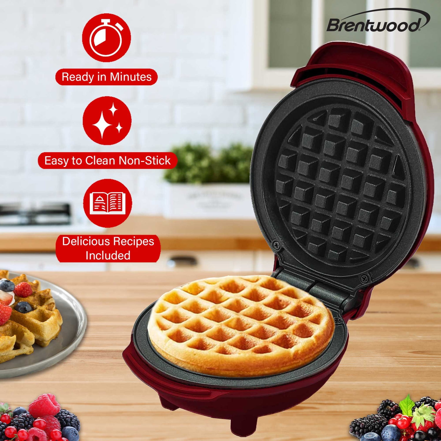 Brentwood Non-Stick Mini Waffle Maker, Red