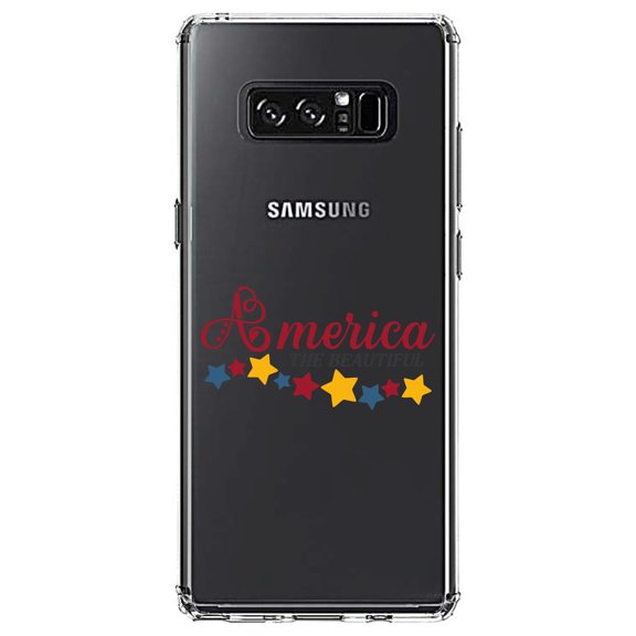 DistinctInk Clear Shockproof Hybrid Case for Samsung Galaxy Note 8 - TPU Bumper Acrylic Back Tempered Glass Screen Protector - America the Beautiful Stars