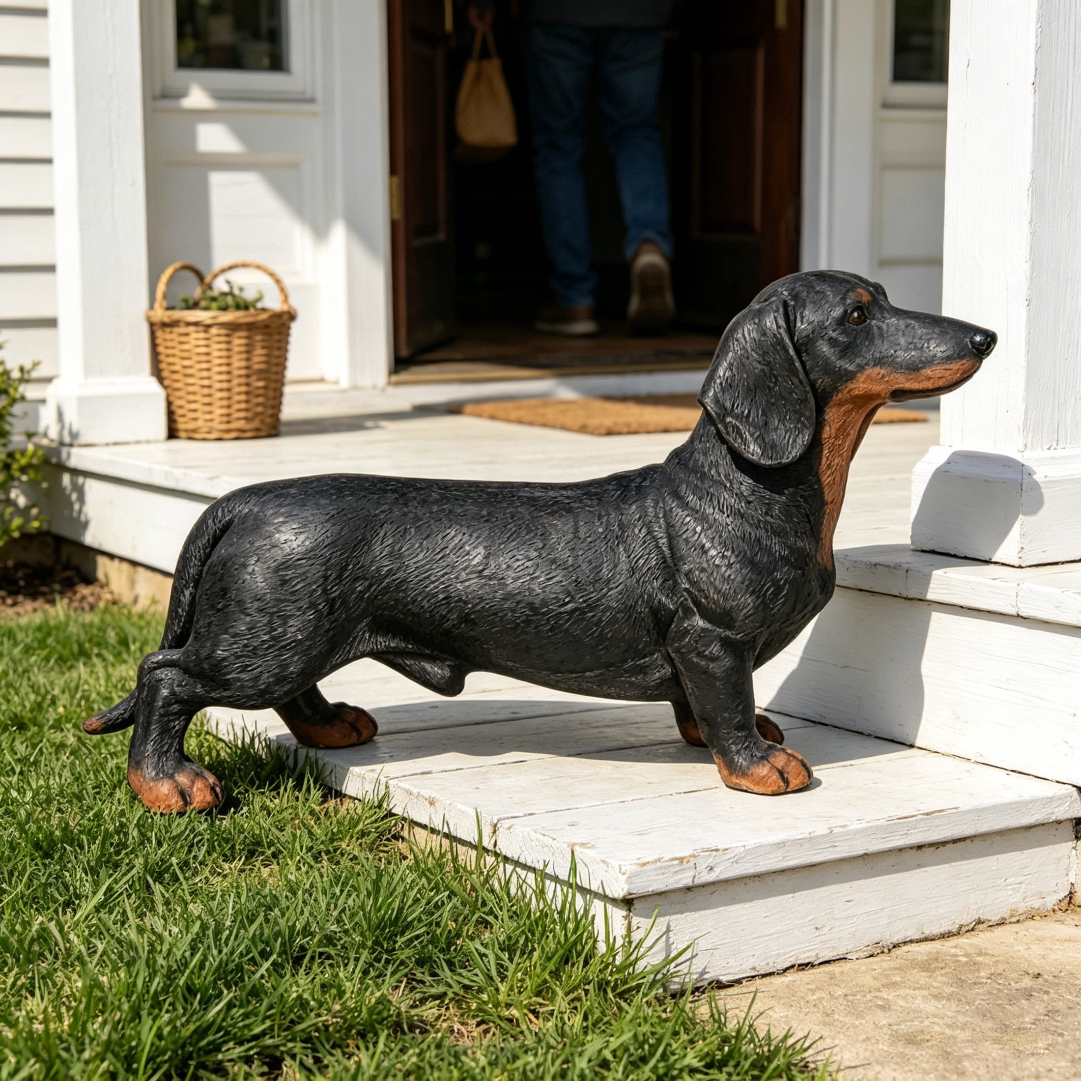 GDF Studio Dachshund Resin Indoor/Outdoor Guardian Statue, Weather-Resistant Decor Figurine for Garden & Courtyard