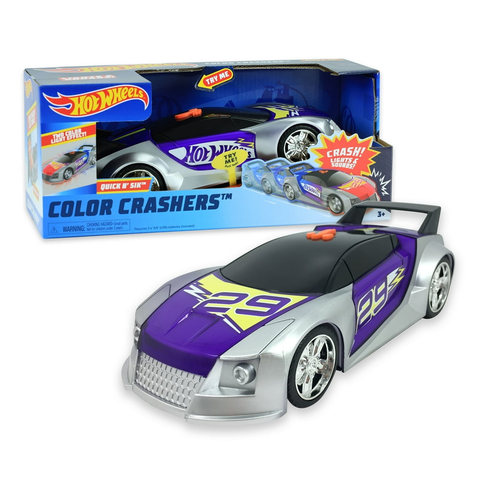 Hot Wheels Color Crashers, Quick N’ Sik, Vehicle Light Sound, Ages 3 Up