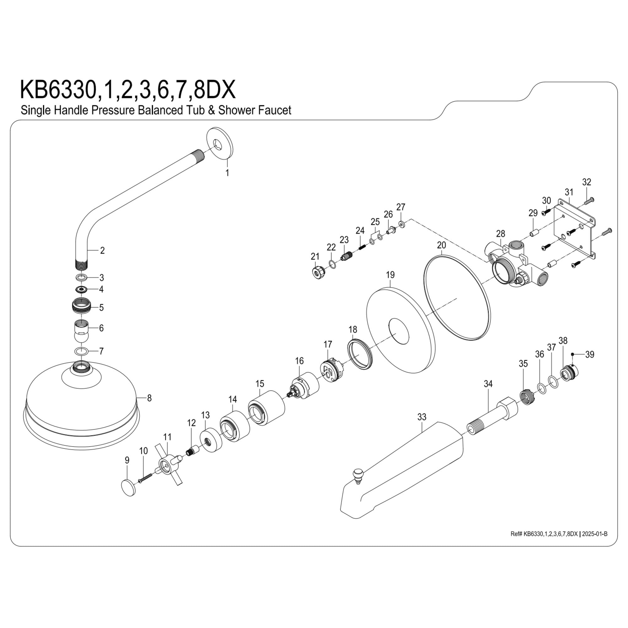 Kingston Brass KB6332DX Concord Single-Handle Pressure Balanced Tub and Shower Faucet in Polished Brass