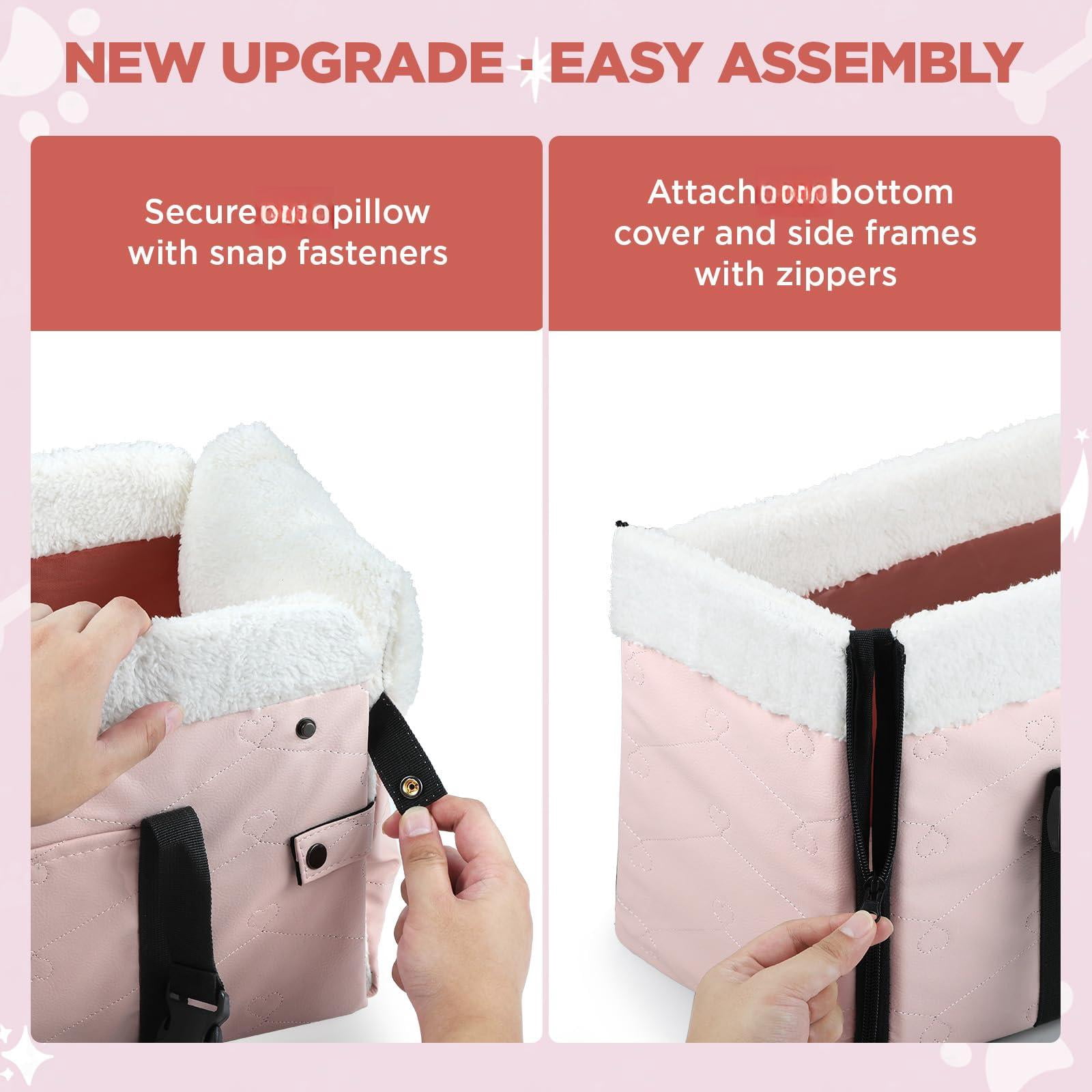 Center Console Dog Car Seat For Small Dogs Pu Leather Booster Washable Foldable With Safe Protection Hooks Adjustable Straps And Storage Pocket Pet Up To 15lbs-pink