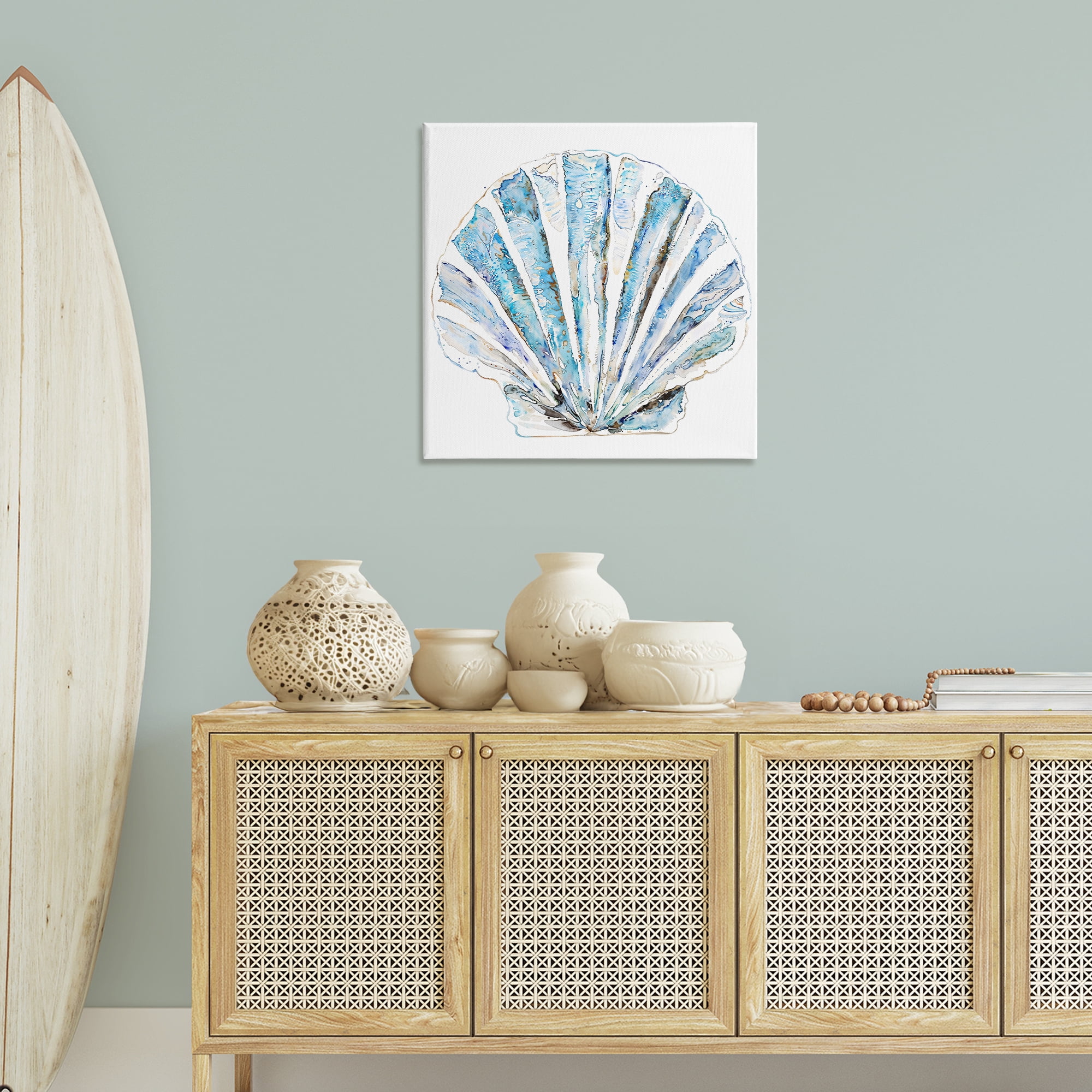 Stupell Industries Blue Clam Shell Coastal Painting Gallery Wrapped Canvas Art Print Wall Art, 30 x 30