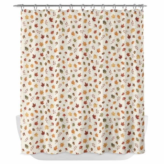 Maple Leaves Fall Shower Curtain - Water Repellent Fabric Shower Curtains Washable, Autumn Ditsy Botanical Thanksgiving Decorative Polyester Cloth Bathroom Curtains Modern Bath Decor 72"x72"