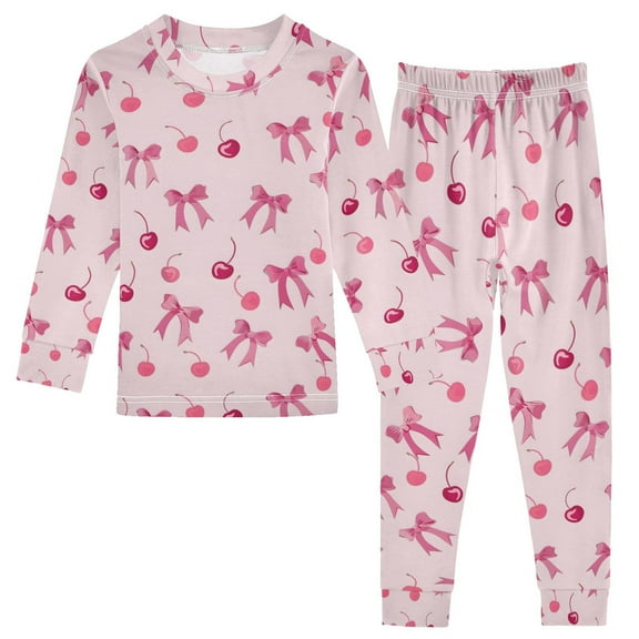 joogoo Bows and Cherry 2 Piece Long Sleeve Tee and Pants Cotton Pajama Set 5Y