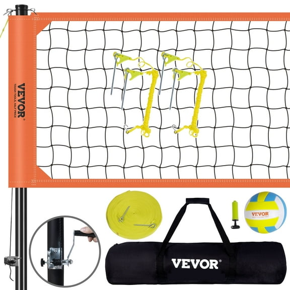 VEVOR Outdoor Portable Volleyball Net System, Adjustable Height Aluminum Poles, Professional Volleyball Set with PVC Volleyball,Pump,Carrying Bag,Heavy Duty Volleyball Net for Backyard, Beach, Lawn