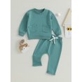thumbnail image 2 of Bagilaanoe 2PCS Newborn Baby Girl Boy Long Pants Set Solid Color Long Sleeve Sweatshirt Pullover Tops + Drawstring Sweatpants 3M 6M 9M 12M 18M Infant Casual Sweatsuits, 2 of 8