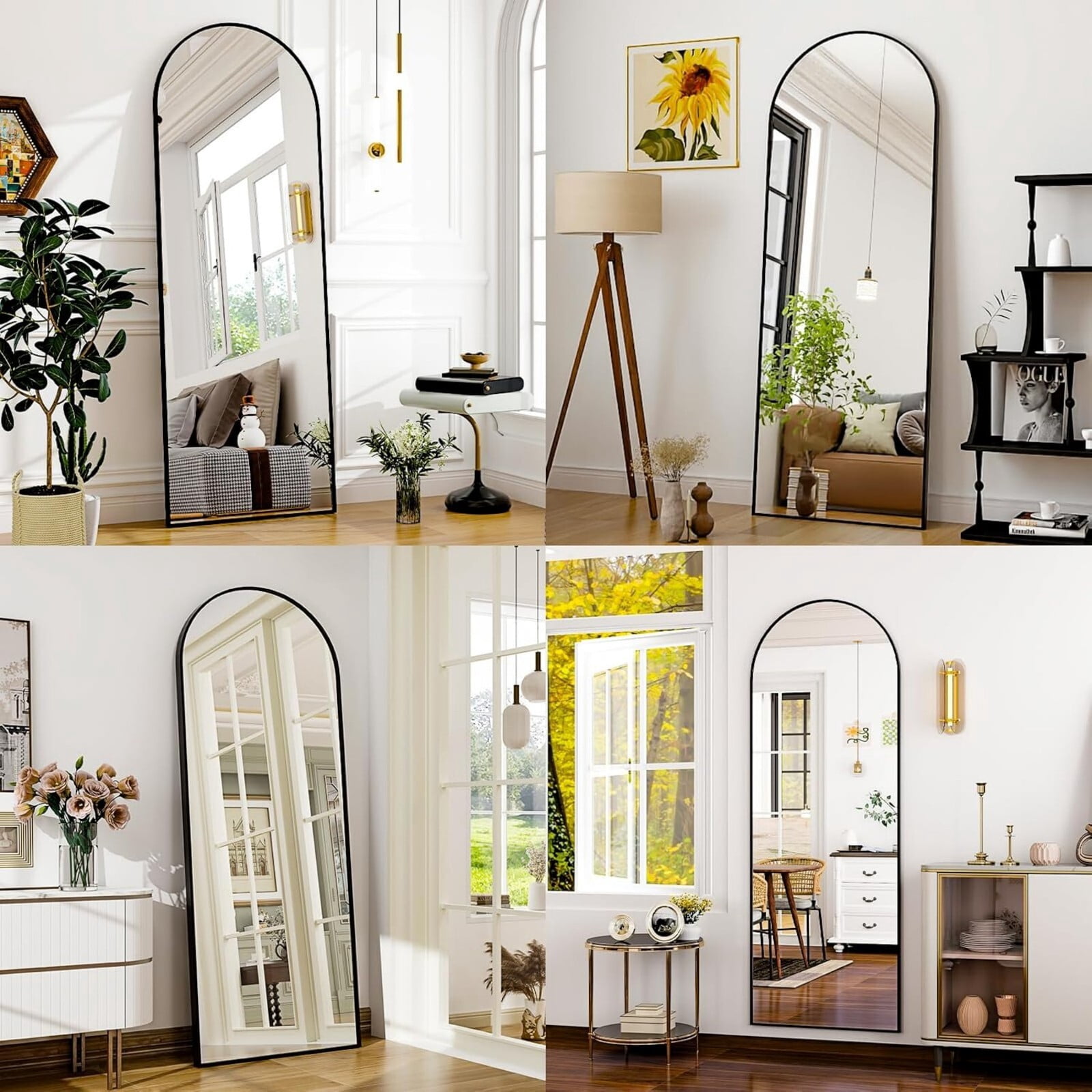 BEAUTYPEAK 64"x 21.25" Arched Full Length Standing Full Body Floor Mirror, Black