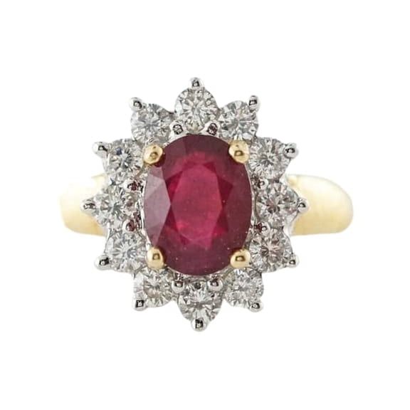 HeartsAndYou 2ct Natural Ruby & Diamond Ring Halo Floral 100% REAL 14k SOLID Yellow Gold