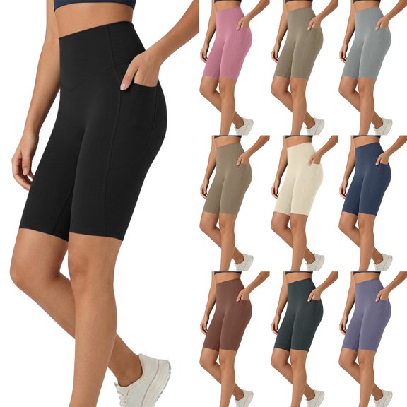 HomeDM Women's Biker Shorts with Pockets High Waisted Lounge Yoga Shorts Pants for Workout Casual Black L