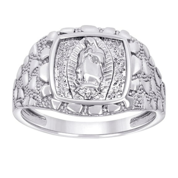 925 Sterling Silver Mens Nugget Guadalupe Religious Ring 14.6x14.6mm Wide Size 11 Ring for Men