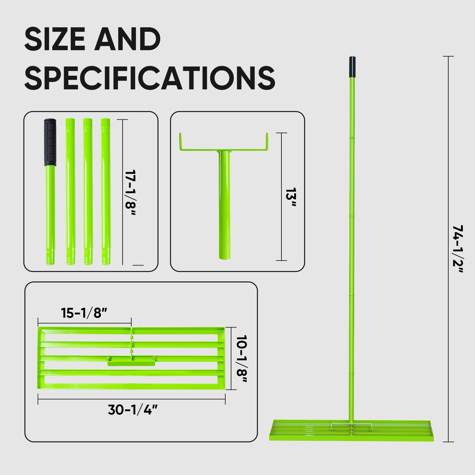 Steelite Lawn Leveling Rake, 30"x10" Heavy Duty Lawn Level Tool with 72 Inch Adjustable Handle ,Lawn Leveler for Soil Grass Golf Field, Professional Lawn Care Tool