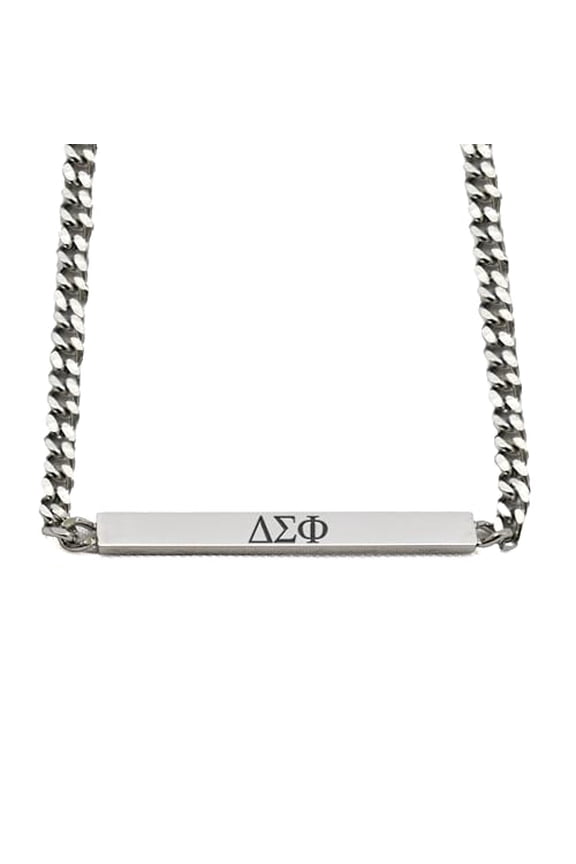 Delta Sigma Phi Fraternity Necklace - Greek Letters Stainless Steel Horizontal Bar Pendant, Delta Sigma Phi Gifts For Men