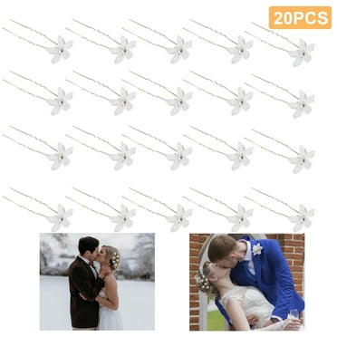 TSV 20pcs Wedding Flower Hair Pins, U-Shaped Rhinestone Bobby Pins for Women Girls