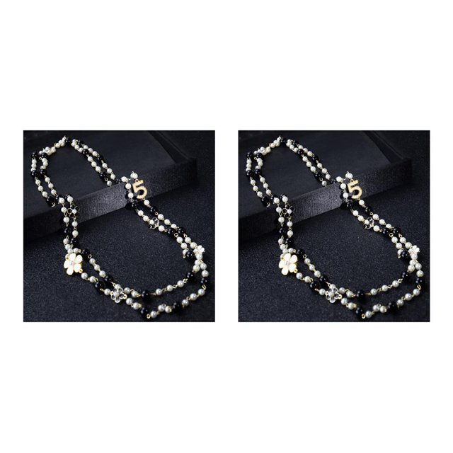 Colgantes Jumpingount mujer Collares de perlas de imitación en capas Negro 2piezas