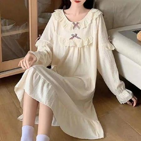 

PIKADINGNIS Spring Autumn Nightgowns & Sleepshirts Womens Long Cotton Sleepwear Home Nightshirt Women Causal Loose Ladies Long Women Dress